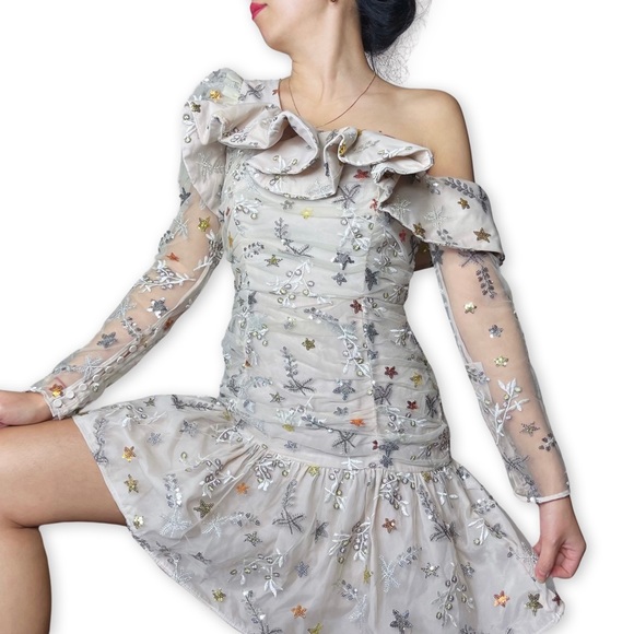 Cocktail Dress Self Portrait Star Mesh Self-Portrait One-Shoulder